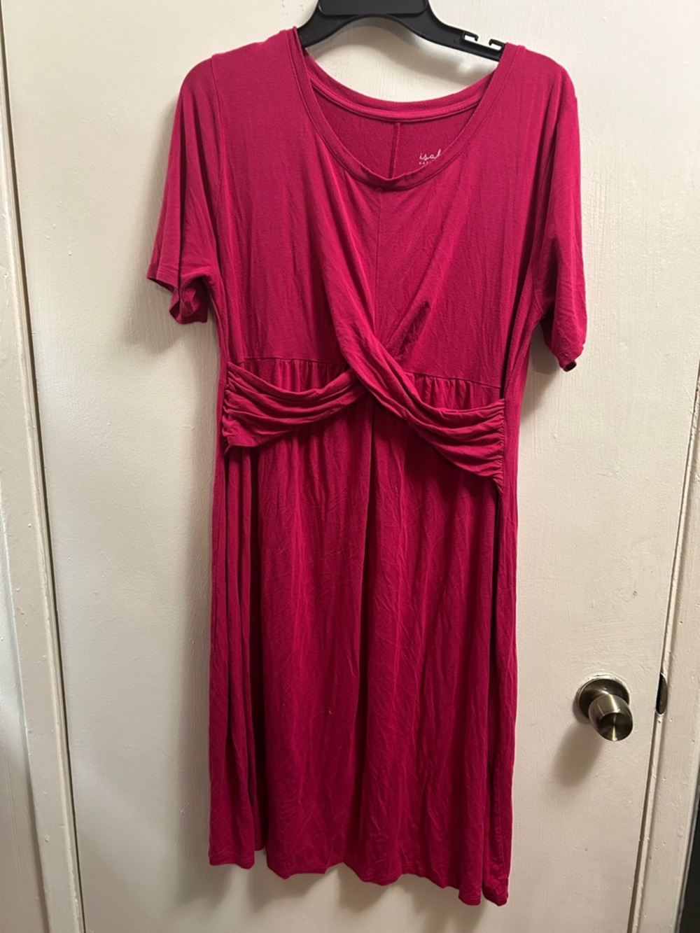 Isabel Maternity Women's Magenta Twist-Front Short Sleeve Dress Size L